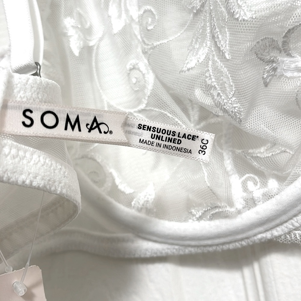 NWT SOMA Sensuous Lace Unlined Bra in Optic White - Picture 7 of 9